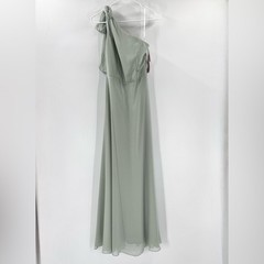 After Six by Dessy Draped 1-Shoulder Maxi Dress w/Scarf Bow, Willow Green Size 2