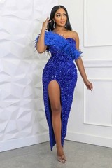 Sequin Panel High-Slit Evening Gown