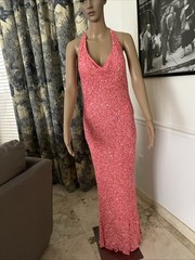 Scala Rose Silk Sexy Sequence Open Back Halter Neck Formal Evening Gown SZ L