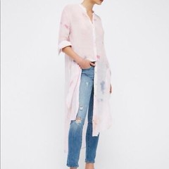 Free People Oversized Button Up Cotton Candy Duster Lightweight Gauze Fabric