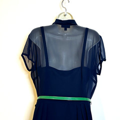 MSK Sheer Navy Blue Green Button Down Rockabilly Pinup Girl Dress Women&rsquo;s 12