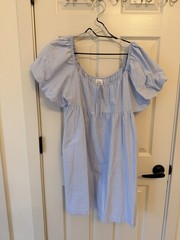 THINGS BETWEEN WOMENS SKY BLUE JUNIE MINI BABYDOLL PUFF SLEEVE DRESS SZ M NWOT