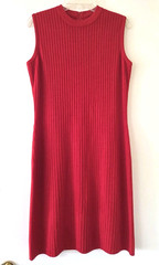 ST JOHN KNITS COLLECTION MARIE GRAY Sweater Dress 8 Red High Neck Sleeveless