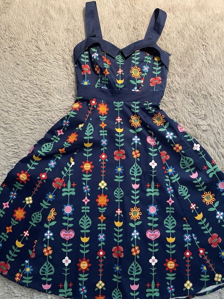 Disney Parks Authentic It&rsquo;s a Small World « Goodbye » Floral Flared Tea Dress XS
