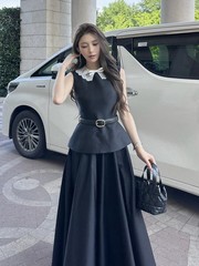 Womens Self-Portrait Round Neck Contrasting Tank Midi Dress