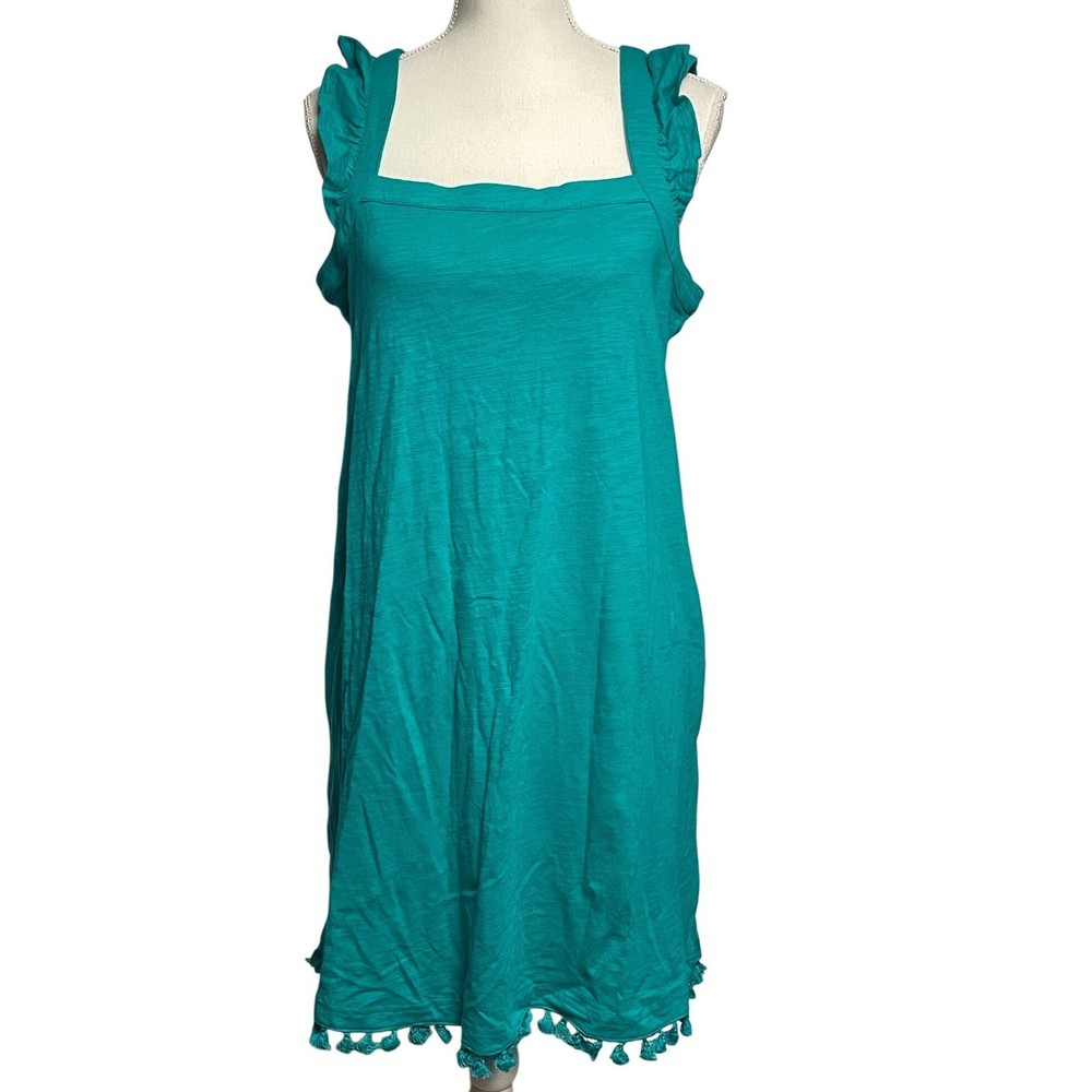 Cotton Bleu Teal Sleeveless Tassel Hem Midi Dress Women&rsquo;s Medium