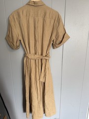 Polo Ralph Lauren Beige Solid Collared Short Sleeve Linen Shirt Dress Belt (8)
