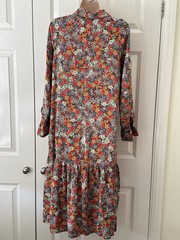 H&M Floral Dress Midi Red Green Romantic Flouncy Holiday EUR XS UK Size 6 VGC!