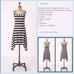 Anthropologie HWR Monogram Split Stripes navy/Green Cotton Knit Sundress Medium