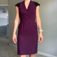 Calvin Klein Women’s Sz 4 Work Dress Colorblock V Neck Faux Suede Cap Sleeve