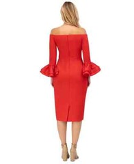 $168 Eliza J Women&rsquo;s Ruffled-Cuff Off-The-Shoulder Cocktail Dress, RED, SIZE-8