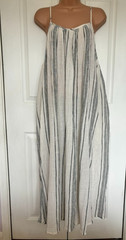 Next Natural Stripe Cool Cotton Crinkle Cheesecloth Volume Maxi Dress UK 18