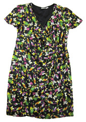 eShakti Black Pink Green Bird Short Sleeve V-Neck Sheath Wrap Dress Woman 2XL