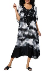 Antthony Women&rsquo;s Tie-Dye Crochet Caftan Dress w/ Tassels Black
