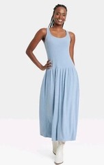 2x Universal Thread Womens Size XL Drop Waist Knit Midi Slip Dress Brown/Blue