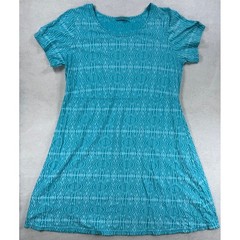 Fresh Produce Womens 1X Blue Ikat Print Cotton Short Sleeve Empire Waist Dress
