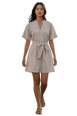 Cabana Life Shell Coast Striped Cotton Dress NWT Size Large V-Neck Belted Summer