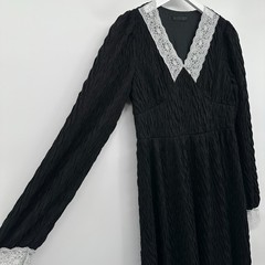 Dazy Dress Size Large Black Textured Long Sleeves Lined Gothic Allure Witchy