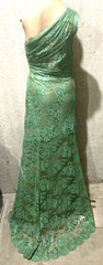 Monique Lhuillier Collection 2017 Green Metallic Lace Long Maxi Gown Dress US 8