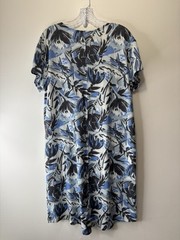 LL Bean Dress Womens Summer Knit Drawstring Waist Size L Short Sleeves Blue Geo