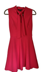 Black Halo Pink Solid Sleeveless Tie Neck Bow Accent Knee A-Line Dress, 4