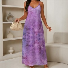 Purple Tie Dye V-Neck Spaghetti Strap Maxi Dress Lightweight Pullover