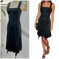 Versace Y2K LBD Cocktail Dress Silk Viscose Black Ruched Square Neck IT38 XS 2