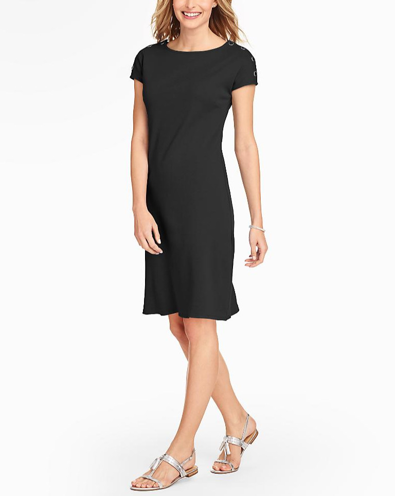 TALBOTS NAVY BLUE SHOULDER BUTTON INTERLOCK COTTON SHIFT DRESS PLUS Sz 0X