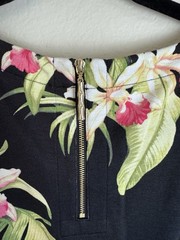 Tommy Bahama M Black Tropical Floral Shift Dress Sleeveless Knee Zip Stretch