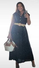 Women’s Belted Long Summer Dress-Elegant Flowy Maxi-Button Detail-Size S