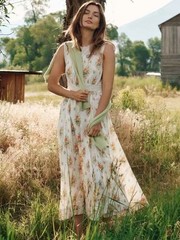 Women Doen Printed lace patchwork sleeveless dress