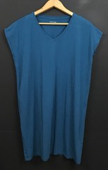 Eileen Fisher Organic Pima Cotton Jersey V-Neck Dress Boxy Fit Teal Blue Size S
