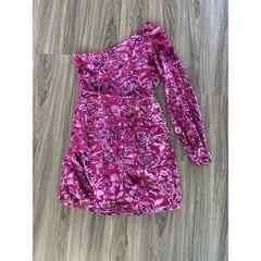 Size 2 NWT Nasty Gal One Shoulder Pink Floral Ruched Mini Dress Versace Inspired