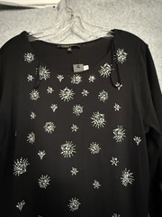 Cynthia Steffe Dress Womens Large Black Rhinestone Shift Long Sleeve Jersey