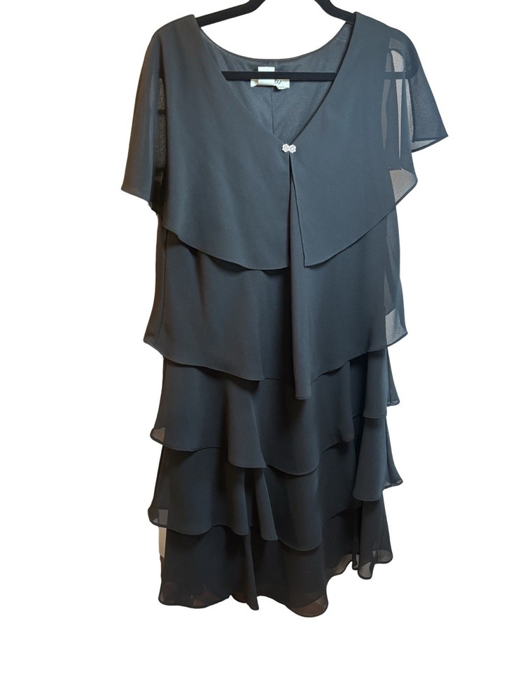 Patra Flirty Classy Black Tiered Chiffon Dress Day/Evening Wedding Cocktail Sz14