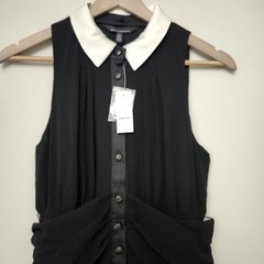 NWT White House Black Market Black & White Smock Waist Dress Size 2 Loose Button