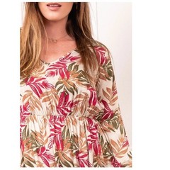 Parisian M&M NWT Tropical Leaf Maxi Dress m 100% Cotton Pink Green Long Slv $158