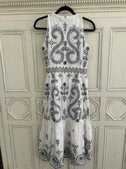 TORY BURCH Mariana Black & White Embroidered Cotton Midi Dress Sz 4 $698