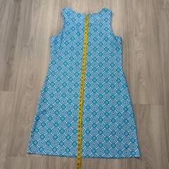 Jude Connally Dress WomenS Blue White Tile Print Sleeveless Shift Made in USA L
