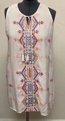 CC Chic Connection L White Embroidered Boho Lined Cotton Rayon Short Dress