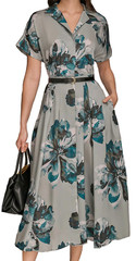 NWT Donna Karan New York Belted Floral Print Shirtdress, Weathered Sage, 8, $189