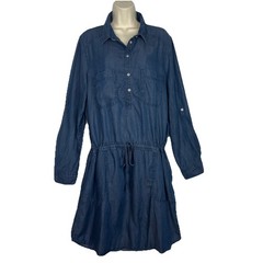 Andrea Jovine XL 100% Tencel Chambray Shirt Dress Blue Drawstring Waist Pockets