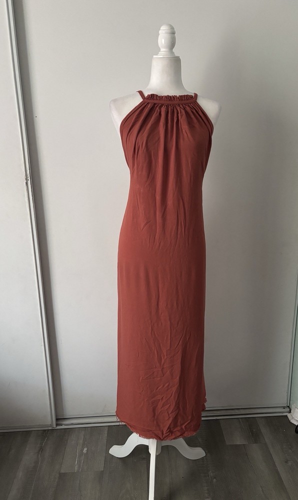 Olivin Rust Solid Halter Backless Open Back Tie Sleeveless Maxi Long Dress M