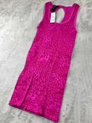 RARE Y2K Bebe S Jaquard Leopard Print Dress Hot Pink Cutout Back Bodycon $69 NEW