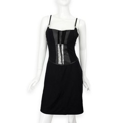 Y2K Versace VJC Leather & Lace Medusa Head Strap Black Corset Mini Slip Dress