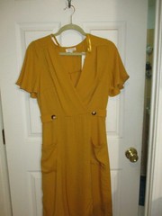 Monteau Pin Up 40s Style Midi Slit Dress Flutter Sleeves Medium New wTags