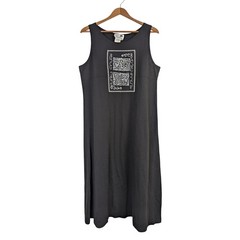 Vtg 1990s Midi Sundress Sleeveless Black Fish Graphic Copa Cabana Large Petite