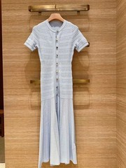 Sandro Women&rsquo;s Denim patchwork knit Short sleeve long Dresses