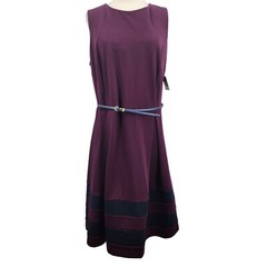 Taylor Dress Dia & Co Purple Navy Blue Belted A-Line Dress Size 18W NWT