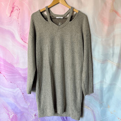 Cherish S Tan Gray Sweater Dress NWT Preppy Minimalist Coastal Professional